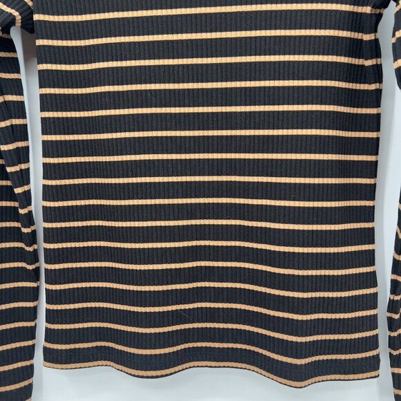 LOFT Women’s Black & Tan Ribbed Long Sleeve Striped Top – Size L NWT - Picture 3 of 12